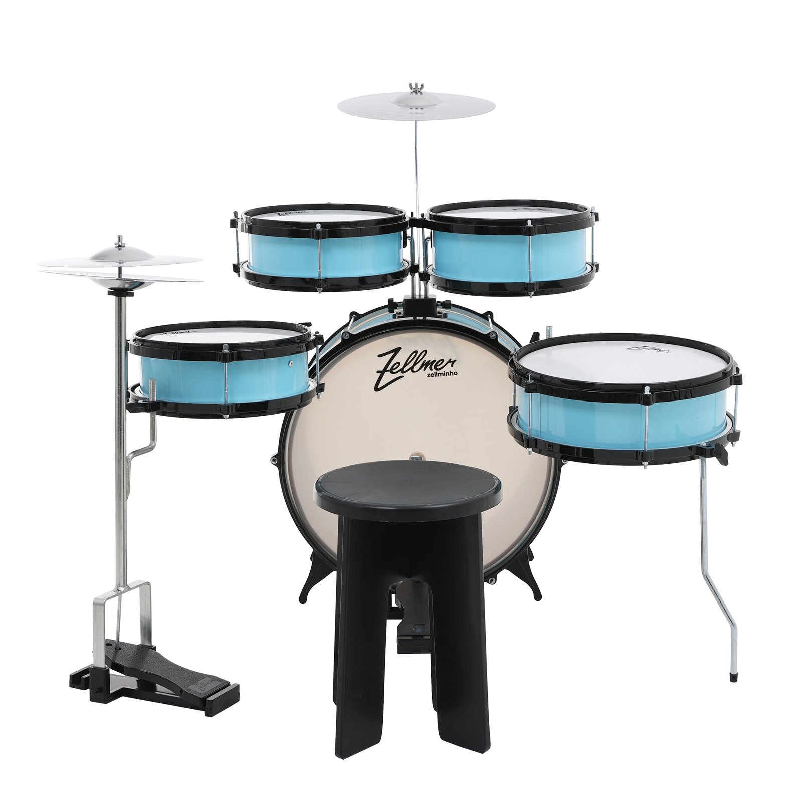 Bateria Infantil 14" Azul Zellminho Bumbo com Acessórios Completo